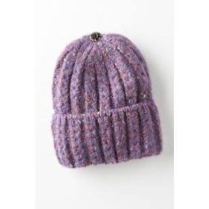 Anthropology Hat Womens One Size Purple Chunky Knit Beanie Button Top
